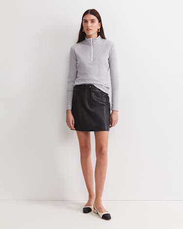 SC Zip Funnel Neck Top in GREY MELANGE