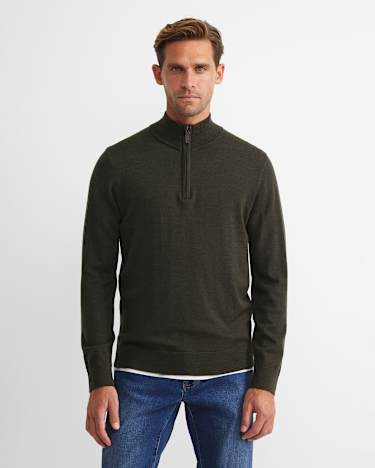 Henry Merino Quarter Zip Knit in DARK KHAKI
