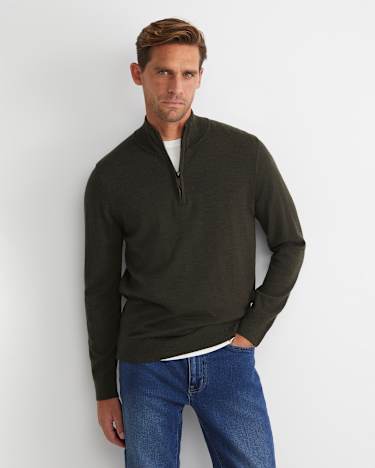 Henry Merino Quarter Zip Knit in DARK KHAKI