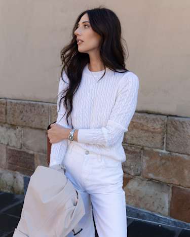 Merino Wool Baby Cable Sweater in WINTER WHITE