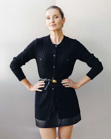 Longline Merino Blend Cable Cardigan in BLACK