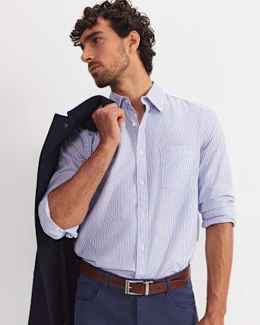 Oxford Stripe Long Sleeve Shirt in STEEL BLUE