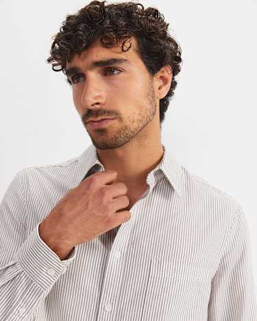 Oxford Stripe Long Sleeve Shirt in CHOCOLATE