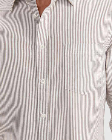 Oxford Stripe Long Sleeve Shirt in CHOCOLATE