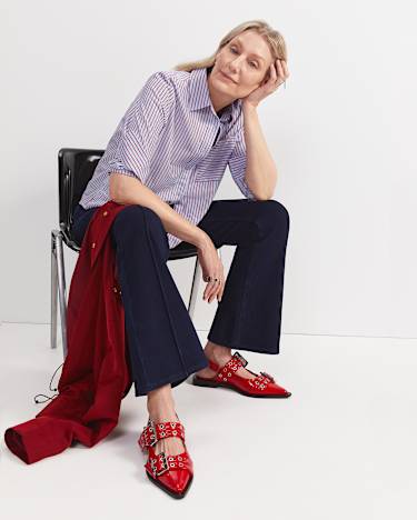 Rita Crop Shirt in BLUE/RED