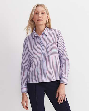 Rita Crop Shirt in BLUE/RED