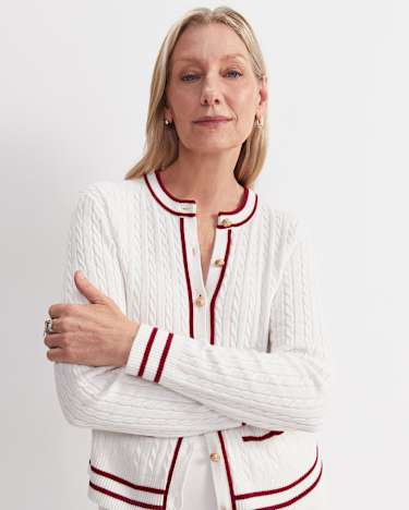 Elka Baby Cable Cardigan in WHITE/RED