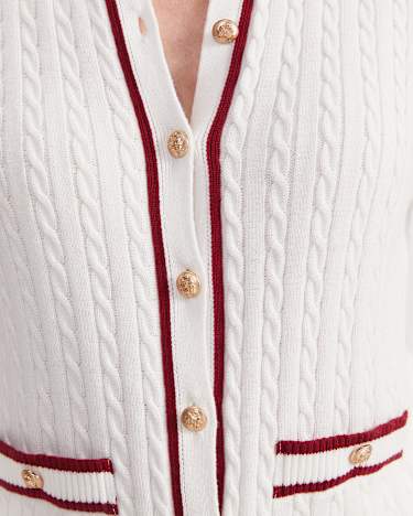Elka Baby Cable Cardigan in WHITE/RED