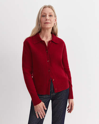 Sunshine Merino Shirt Cardigan in CHERRY