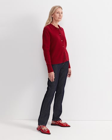 Sunshine Merino Shirt Cardigan in CHERRY