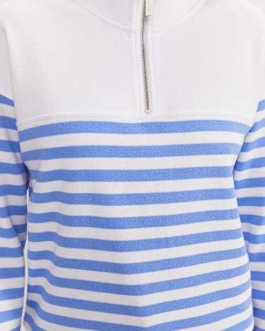 SC Stripe Quarter Zip Sweat in IVORY/BLUE
