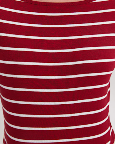 Heidi Long Sleeve Rib Tee in RED/WHITE