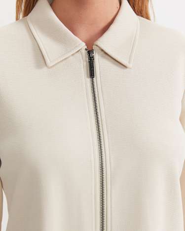 Long Sleeve Zip Through Top in BONE
