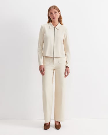 Long Sleeve Zip Through Top in BONE