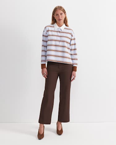 Jane Cropped Rugby Shirt in BLUE/BROWN