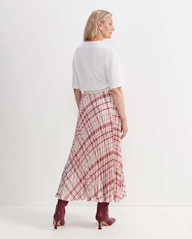 Ruby Check Pleat Maxi Skirt in WHITE/RED