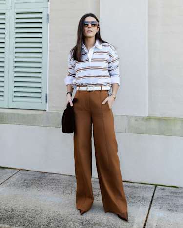 Hazel Panelled Wide Leg Pant in TOFFEE