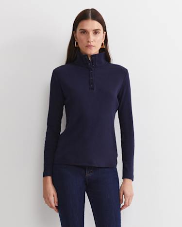 Lucy Snap Funnel Neck Top in NAVY