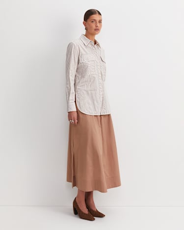 Stripe Pocket Shirt in TAN/WHITE