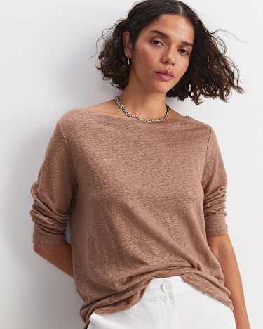 Cecile Linen Top in MOCHA