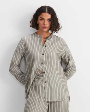 Soleve Yarn-Dyed Shirt in KHAKI/WHITE