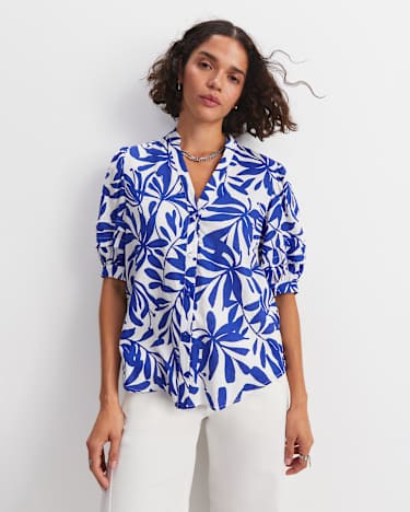 Willow Print Blouse in BLUE/WHITE