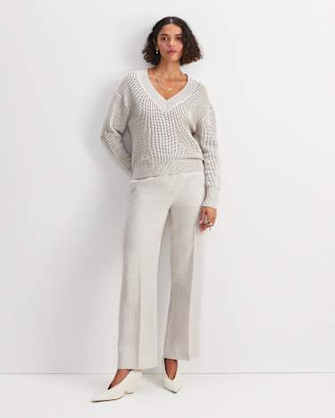 Cotton Crochet V-Neck Knit in STRING