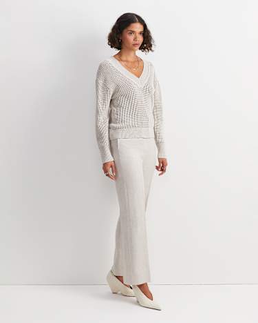 Cotton Crochet V-Neck Knit in STRING