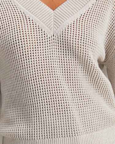 Cotton Crochet V-Neck Knit in STRING