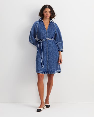 Allegra Denim Mini Dress in MID WASH