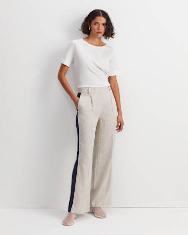Freya Side Stripe Linen Pant in STRING