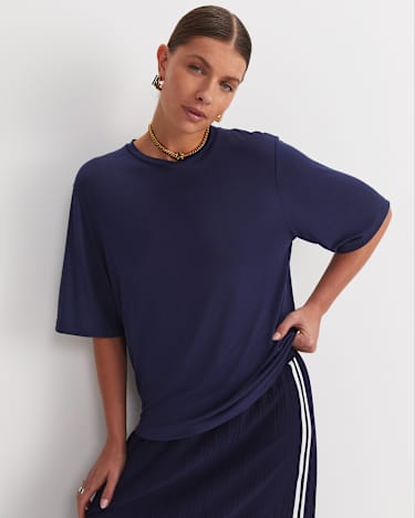 Sylvie Draped Jersey Top in NAVY