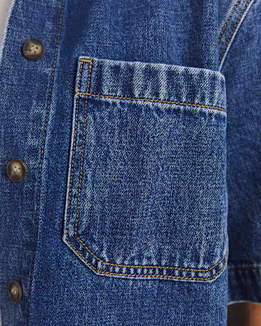 Allegra Crop Denim Shirt in MID WASH