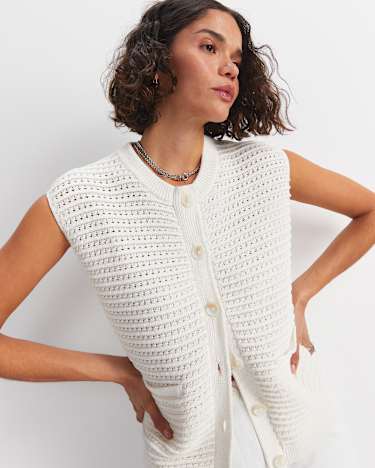 Crochet Relaxed Vest in WHITE