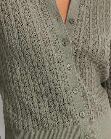 Elka Pointelle Cardigan in KHAKI