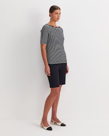 Heidi Boat Neck Half Sleeve Tee in NAVY/WHITE