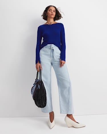 Montana Wide Leg Belted Jean in LIGHT DENIM