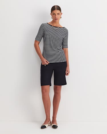 Heidi Boat Neck Half Sleeve Tee in NAVY/WHITE