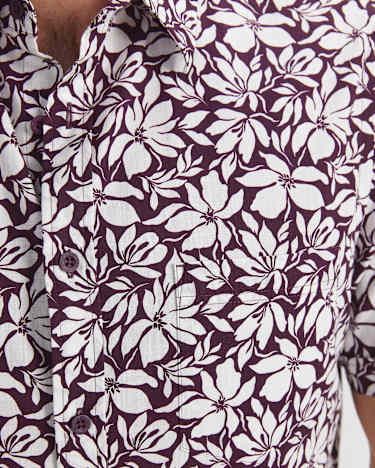 Paulo Short Sleeve Print Shirt in BURGUNDY