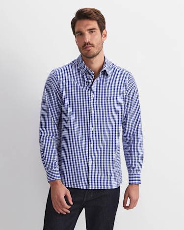 Thomas Long Sleeve Gingham Shirt in BLUE/WHITE