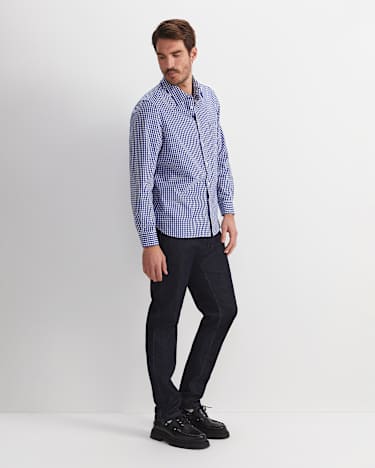 Thomas Long Sleeve Gingham Shirt in BLUE/WHITE