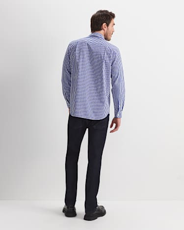 Thomas Long Sleeve Gingham Shirt in BLUE/WHITE