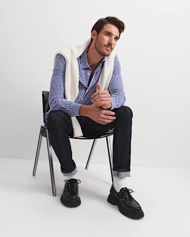 Thomas Long Sleeve Gingham Shirt in BLUE/WHITE