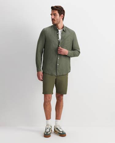 Linen Long Sleeve Delave Shirt in KHAKI