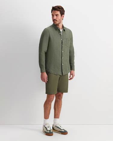 Linen Long Sleeve Delave Shirt in KHAKI