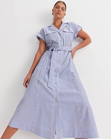 Nia Seersucker Midi Dress in BLUE/WHITE