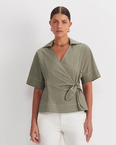 Shiloh Wrap Top in KHAKI/WHITE
