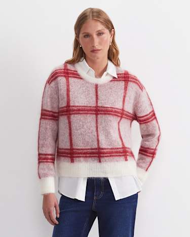 Tatiana Mohair Check Sweater in WHITE/RED