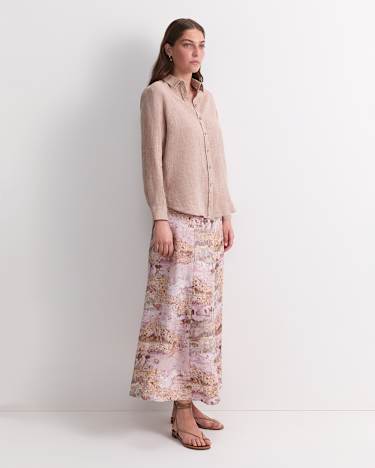 Dahlia Long Sleeve Linen Shirt in MOCHA