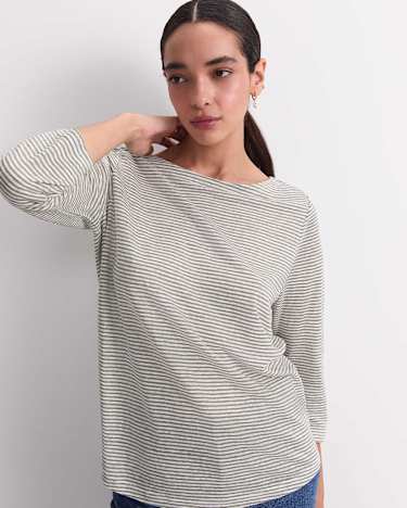 Cecile Linen Top in KHAKI/WHITE